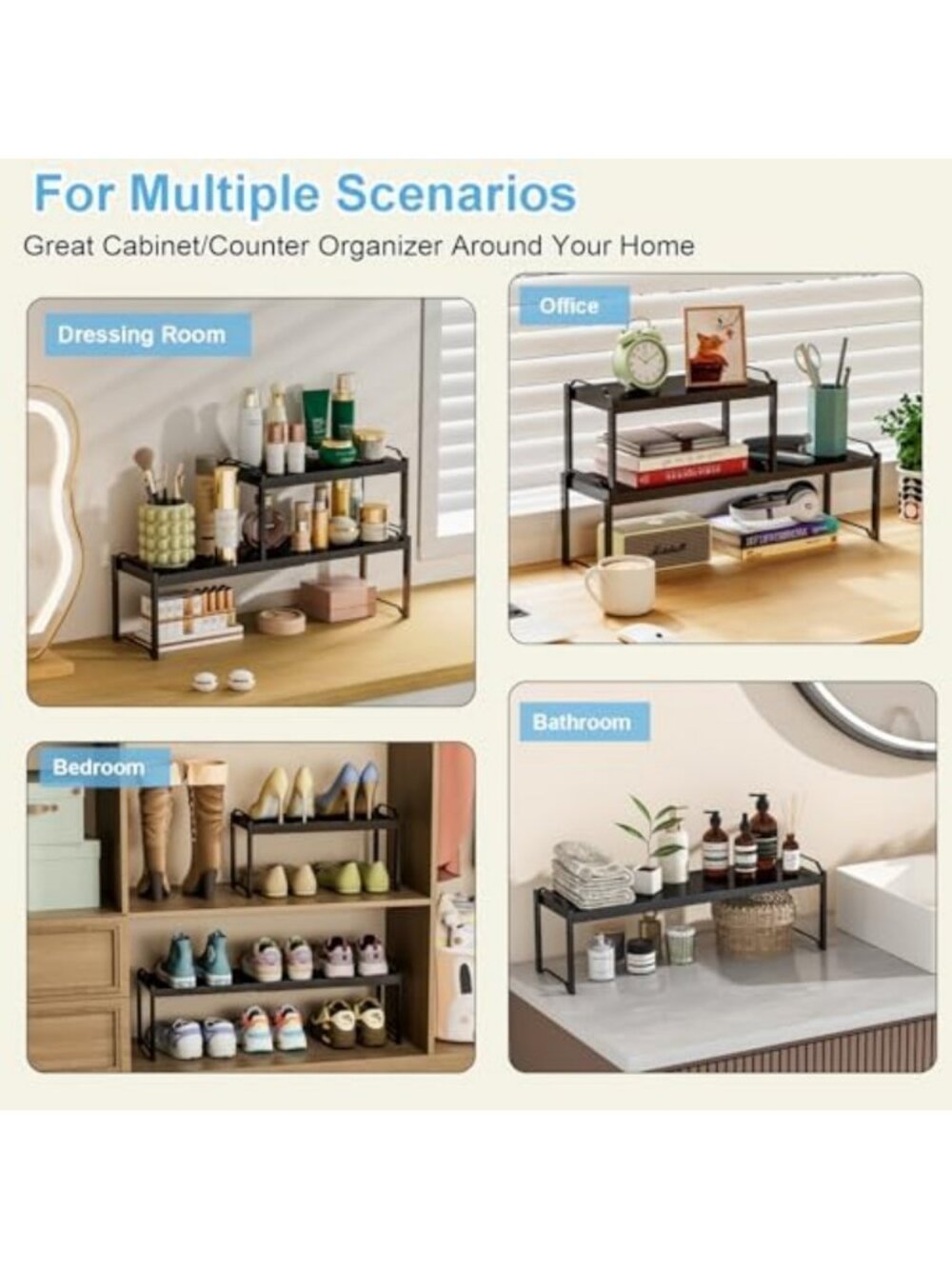 Expandable 2-Pack Stackable Cabinet Shelves - Adjustable Kitchen Organizer Rack - Picture 7 of 7